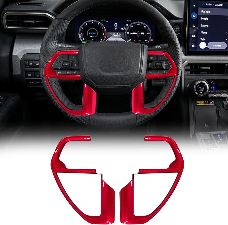 BORUIEN for Toyota Tacoma 2024 2025 and 4Runner 2025 Interior Accessories Center Console ABS Dashboard Cover Decor StylingTrim (Dark Red, Steering Decor) - Image 1